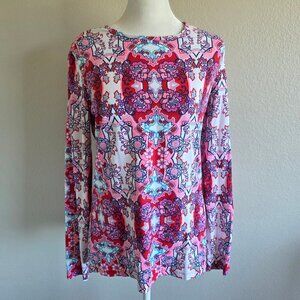 Coolibar Long Sleeve Shirt Pink Red Floral Artsy UPF 50 Sun Protection Top Med M